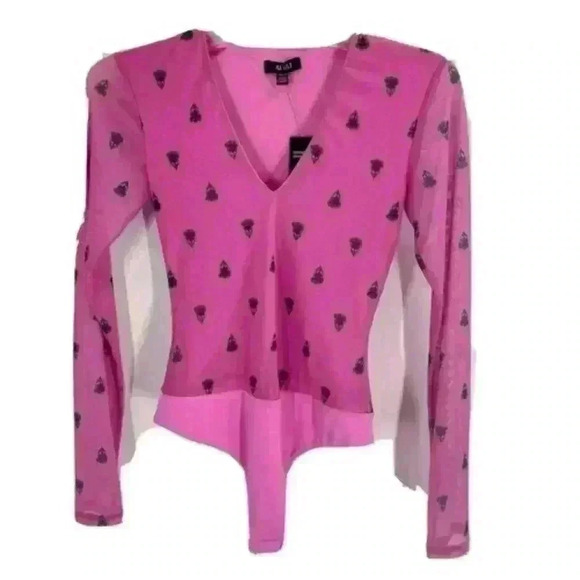 AFRM X Nordstrom Pink Green Floral Bodysuit Sz L NWOT - Picture 1 of 3